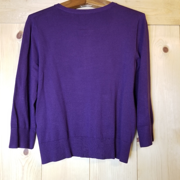 Cable & Gauge Waist Length Purple Button Down Cardigan Sweater NWT - Picture 4 of 11